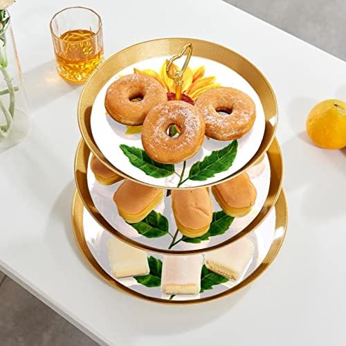 Stands de bolo Conjunto de 3, girassol com licença Pedestal Display Table Sobersert Stand para celebração do chá de bebê de casamento