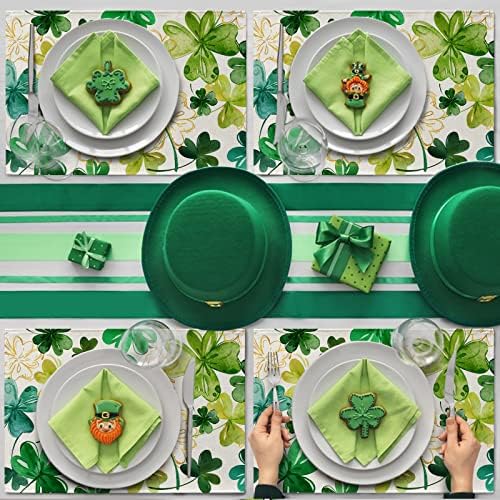 Seliem St. Patrick's Day de Lucky Shamrock Clover Placemats Conjunto de 4, Mesa de jantar irlandesa verde tapetes, estacas