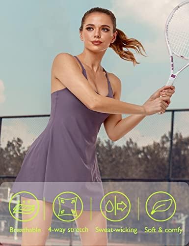Vestido de tênis feminino, vestido de treino com sutiã embutido e shorts, vestido de exercício para vestidos atléticos de golfe para