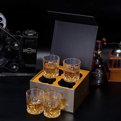 Kanars antiquados de uísque com caixa de luxo - 10 onças de barra de rochas para escocês, bourbon, licor e bebidas de coquetel - conjunto de 4