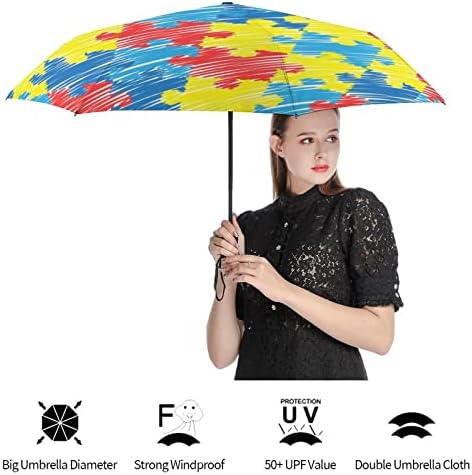 Consciência do autismo Puzzle colorido Viagem no vento UPBRELLELA UPF 50+ Proteção UV guarda -chuva dobrável para negócios pessoal