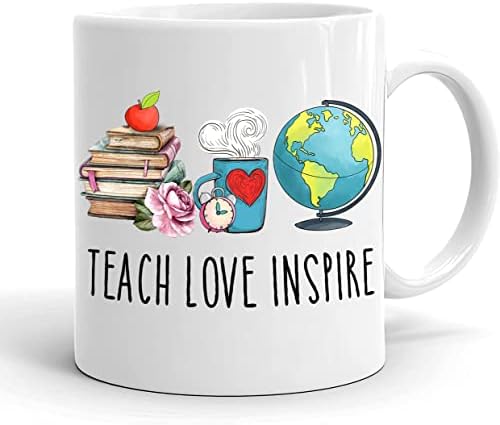 Teach Love Inspire Professor Caneca - Copo de Apreciação do Professor - Caneca de Café Virtual de Professores - Copo de Céfilo de Cerâmica 11 onças