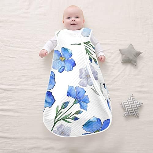 Vvfelixl Blue Linho Flor Botânico Baby Bobertão vestível, saco de dormir de transição para bebês, saco de sono para bebês