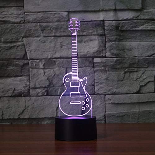 Jinnwell 3d guitarra música noite lâmpada leve ilusão noite 7 cor alterações de toque de toque mesa de mesa lâmpadas