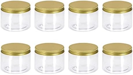 Jarros de plástico transparente de Uxcell com tampa de alumínio em tom dourado, 8pcs 1,7 onças/50ml recipientes redondos de armazenamento de alimentos para organizador doméstico de cozinha Organizador