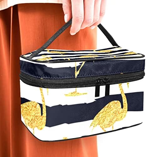 Bolsa de maquiagem de viagens de Yoyoamoy, listra preta de flamingo dourada grande bolsa de cosmética maquia