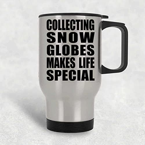 Designsify Collecting Snow Globes torna a vida especial, caneca de viagens de prata 14 oz de aço inoxidável, copo isolado, presentes