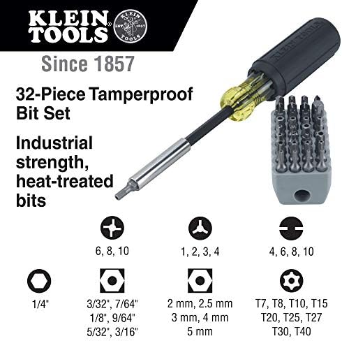 Klein Tools 32510 Chave de fenda multibit magnética com torx resistente, hexadecimal, camboreira, tri-asa, torque e bits à prova de