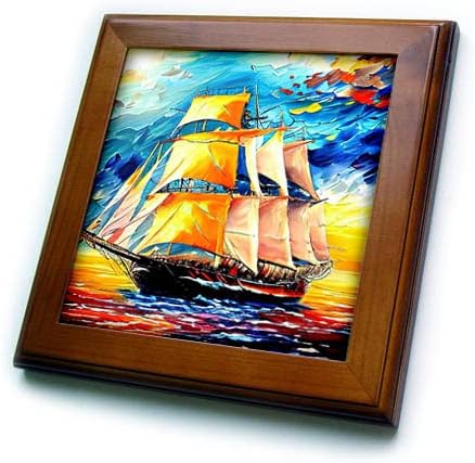 3Drose Tall Ship Digital Art Bark vai em pleno vela. - ladrilhos emoldurados