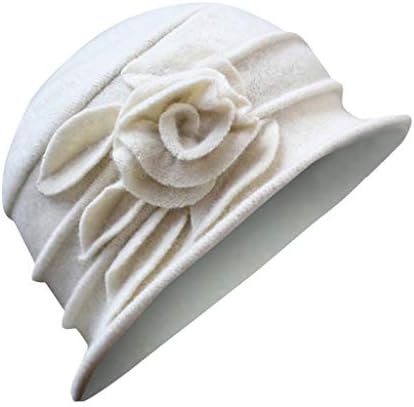 Homens, gorro folgado feminino, gaiolas vintage Cap mulheres elegante de inverno chapéu de lã Flor Bucket cloche