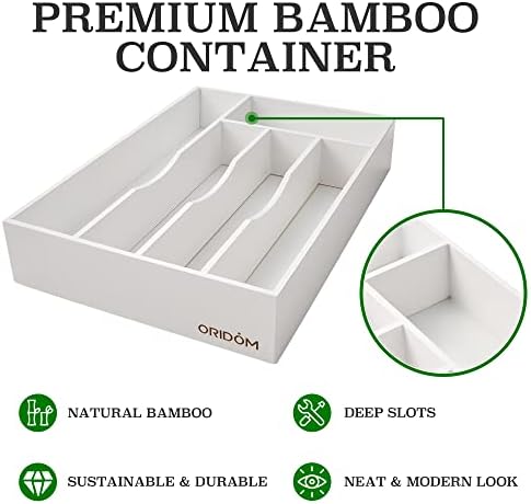 Oridom 5-slots Bamboo Salheres Gavet Organizer para cozinha, bandeja de talheres de madeira de bambu na gaveta para talheres e utensílios na cozinha,