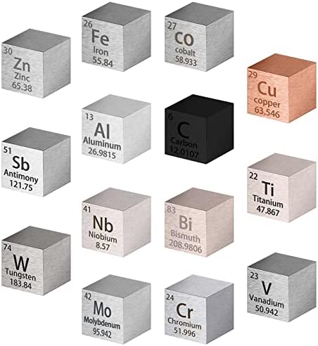 14 peças elementos cubos cubos de densidade de metal puro cubos de metal periódicos Tungstênio, titânio, bismuto, alumínio, ferro,