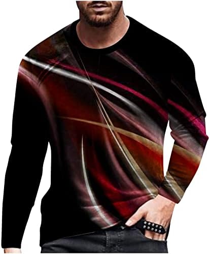 Designer camisas masculinas 3D Digital deslumbrado Impressão redonda do pescoço de manga longa Blusa de hidraturas de