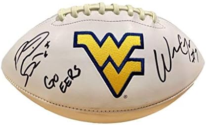 Will Grier & David Sills v assinou o West Virginia Mountaineers Logo Football JSA - Fofotas universitárias autografadas