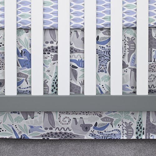 Dwell Studio Safari Skies Animal/Jungle 3 peças Conjunto de cama de berço, azul/cinza/verde/taupe