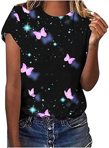 Tees gráficos fofos para mulheres, mulheres moda borboleta impressa camiseta tampa de manga curta