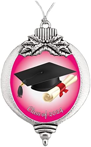 Classe de 2024 Ornamento de Natal Rosa Antegramento Graduação Senior Bulbo Bulbo de neve Snowflake Escolha a forma da cor