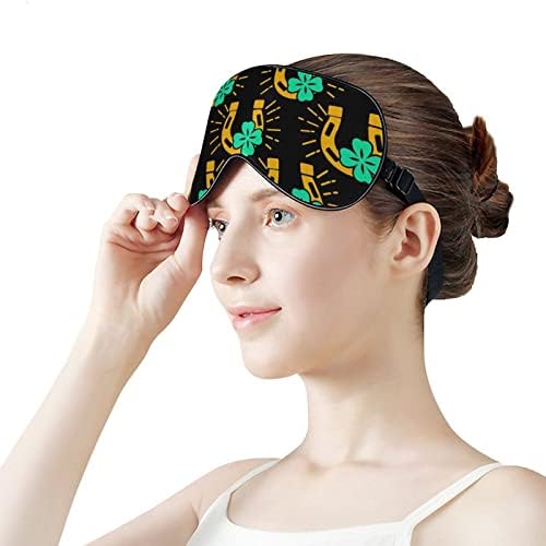 Boa sorte Shamrock Horseshoes máscara de sono capa noturna olho para mulheres bloqueie a luz para a tira ajustável de soneca de viagem de viagem
