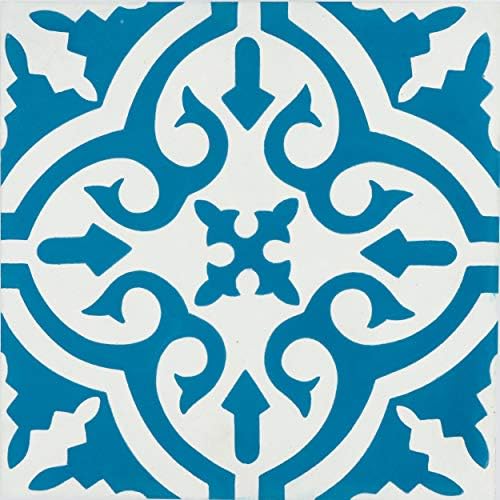 Mosaico marroquino e casa de azulejo CTP02-17 Argana Cement Handmade Tile, pacote de 12, azul e branco