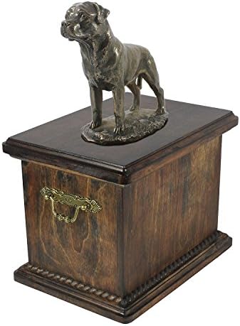 Rottweiler com cauda, ​​memorial, urna para as cinzas de cachorro, com estátua de cachorro, artdog