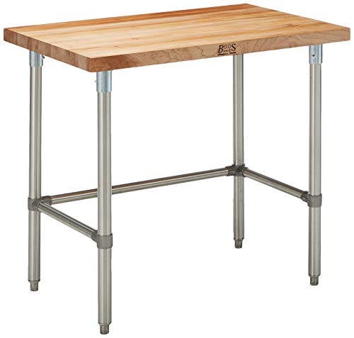 John Boos Snb08 Maple Top Work Table com base de aço inoxidável e suporte, 48 comprimento x 30 de largura x 1-3/4 de espessura