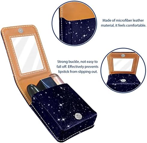 Caixa de batom de Guerrotkr, organizador de batom de Lip Gloss de couro com espelho, Mini Lipstick Surfol, Padrão de universo de estrela estrelada preta Starry