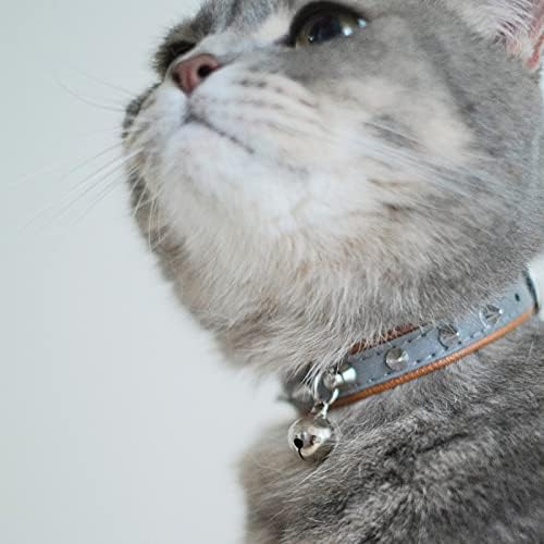 Thumberly Cat Collar with Bell - refletir e ajustável Couro PU rebites cravejados de metal resistente para gatinhos filhotes de animais de estimação - marrom