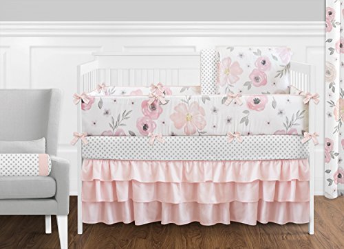 Designs de jojo doces blush rosa, cinza e branco casca grande e adesiva mural de parede adesiva de decalques de arte decoração de berçário para coleção floral em aquarela - conjunto de 2 folhas