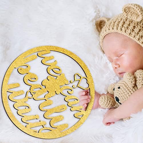 Podemos esperar o sinal de madeira decorações de chá de bebê Baby Bear tema de madeira pendurada sinal
