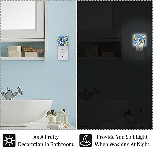 Rodailycay sensor leve noturno de folhas tropicais azuis claros, 2 pacotes de luzes noturnas se conectam na parede, luminosas led led de berçário para o banheiro berçário escadas do quarto das crianças