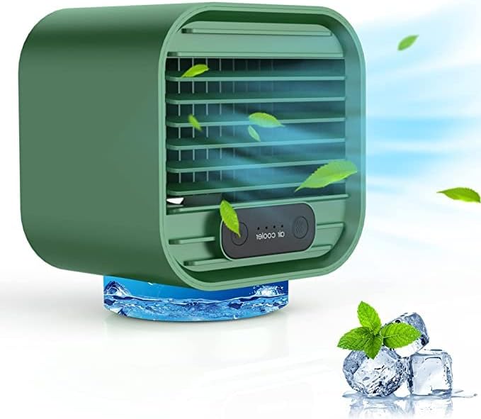 Ar condicionado portátil Fancisun, ventilador de nebulização de refrigerador de ar pessoal com 3 velocidades, mini ar condicionado com umidificador de espaço pessoal operado por bateria com tanque de água, para sala pequena, escritório, quarto
