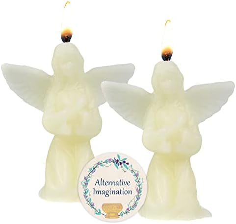 Velas em forma de anjo de cera de marfim - velas decorativas para decoração de casa, eventos religiosos, decoração de férias, lembrança - velas de cera de abelha pura derramadas à mão nos EUA por imaginação alternativa