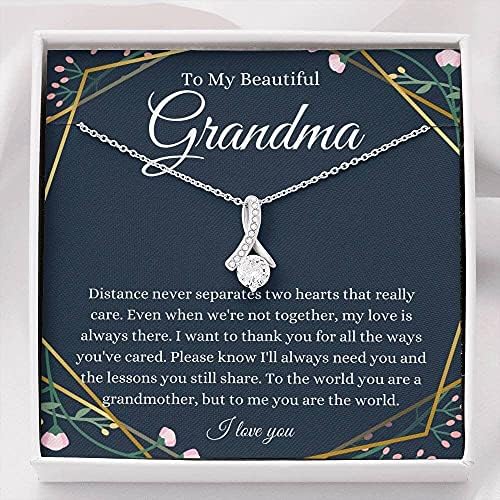 Jóias de cartão de mensagem, colar artesanal- Presente personalizado Petit Ribbon, para o colar da vovó aniversário da avó de neta/neto ao meu tamanho branco de ouro