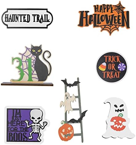 Halloween sinal de madeira decoração de mesa de decoração de fazenda de bandeja decoração de bandeja de halloween listrado de morcego