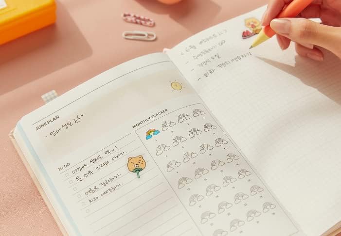 Mercadoria oficial de Kakao- 2023 Kakao Ryan e Apeach Daily Planner Diary Journal + Kakao Sticker Sheet