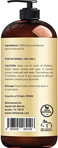 Óleo de kernel de damasco manual - puro e natural - Premium de qualidade de damasco prensada por aromaterapia, massagem e pele hidratante - enorme 16 fl. Oz