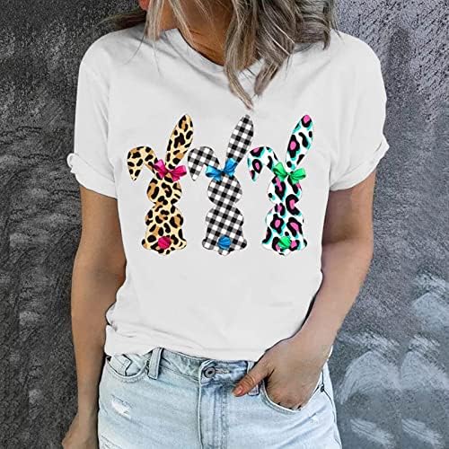 Camiseta de páscoa para mulheres fofas de coelho com manga curta o pescoço camisa de coelho camisa túnica de túnica de tamanho superior