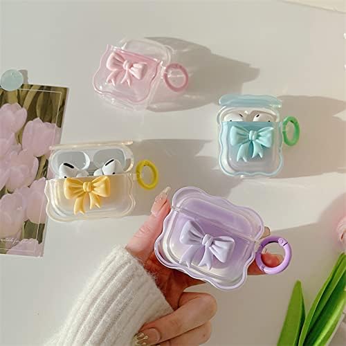 Propriedade compatível para airpods case de tpu transparente macia com um fofo 3D cor de arco de arco de choques de choques de choques capa para garotas woman airpods 2 & 1 amarelo