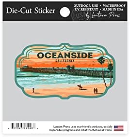 Adesivo de corte de corte Oceanside, Califórnia, píer, pintorly, adesivo de vinil de contorno 1 a 3 polegadas, pequeno