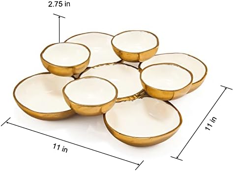 Cluster de 8 tigelas redondas Bowls decorativas de ouro e branco, bronze - decoração, lanche bandeja, lascas e mergulhos