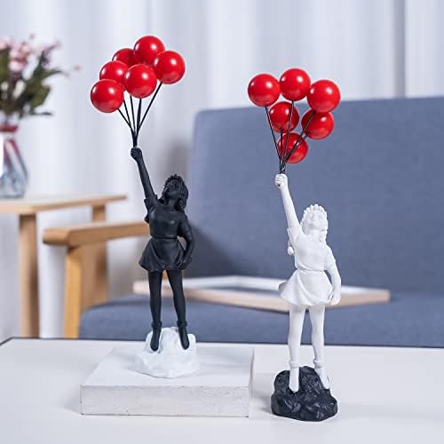 Qzvanlon balões voando estátua de menina, esculturas de arte moderna para decoração de casa, resina de escultura de figuras