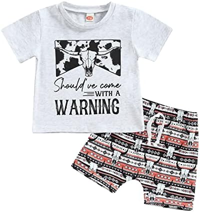 Roupas de verão ocidentais infantil criança bebê meninos letra de vaca impressa tamis de manga curta e shorts 2pcs