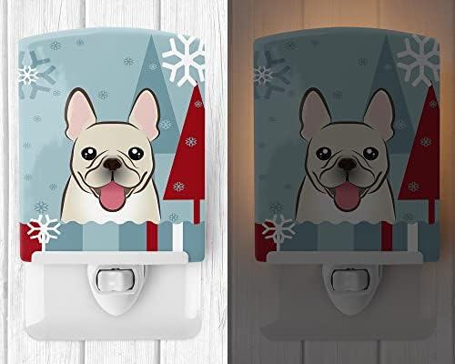 Tesouros de Caroline BB1734CNL Holida de inverno Bulldog French Bulldog Night Light, compacto, certificado Ul, ideal para quarto, banheiro, viveiro, corredor, cozinha, cozinha,