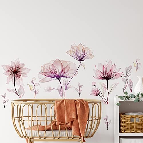 Decalques de parede de flores rosa adesivos de parede floral removíveis Diy Vinil auto adesivo de parede mural pintura de