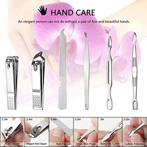 Conjunto de manicure, MH Zone Pedicure Set Clippers de unhas, 16 peças kits de manicure em aço inoxidável premium com estojo de viagem portátil, presentes perfeitos para mulheres e homens