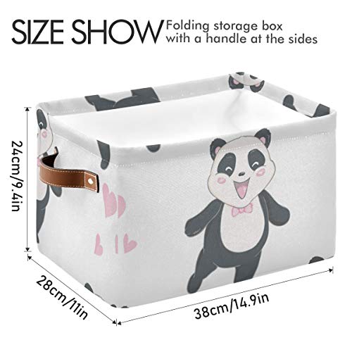 Feto -de -bin de armazenamento retangular Padrões fofos de tela de panda com alças - cesto de berçário para organizar armário