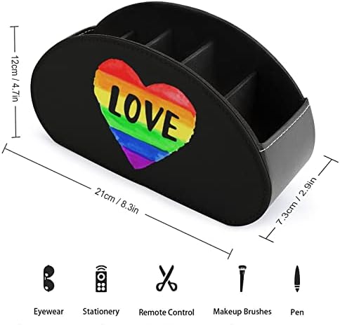 Love Rainbow Gay Pride Heart Heart Modern Remote Control Holder com 5 Compartimentos PU Couro Muti-Funcional Organização de Table Storage Organizador