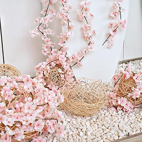 ATTMU 4 PCS Decoração artificial de flor de cerejeira, 23,6 pés de cerejeira flores videiras videiras Garland seda Flores penduradas para festa de casamento casa japonesa Kawaii Decor