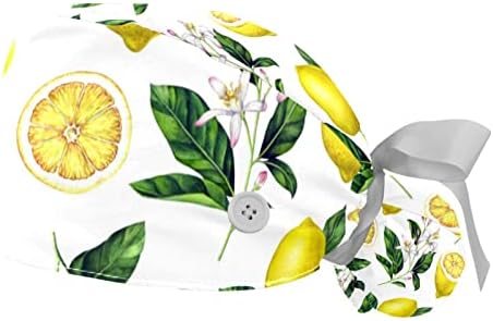 2 peças Lemon Frutas Button Scrub Cap Hat One Size Multi Color