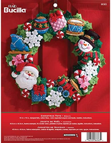 Bucilla Felt Applique Wall Hanging Wreath Kit, 15 por 15 polegadas, 86363 Toys de Natal